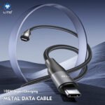 Lito - Data Cable (LD23CC) - 100W Super Charging, Type-C to Type-C, Nylon Braided, 1m. - Black - Image 2