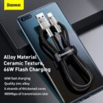 Baseus - Data Cable Cafule Series (CAKF000101) - USB-A to Type-C, 66W, Nylon Braided, Fast Charging, 1m. - Back - Image 8