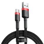 Baseus - Data Cable Cafule Series (CATKLF-U91) - USB-A to Type-C, Nylon Braided, 2A, 3m. - Black + Red