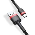 Baseus - Data Cable Cafule Series (CATKLF-U91) - USB-A to Type-C, Nylon Braided, 2A, 3m. - Black + Red - Image 2
