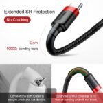 Baseus - Data Cable Cafule Series (CATKLF-U91) - USB-A to Type-C, Nylon Braided, 2A, 3m. - Black + Red - Image 5