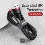 Baseus - Data Cable Cafule Series (CATKLF-U91) - USB-A to Type-C, Nylon Braided, 2A, 3m. - Black + Red - Image 4