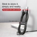 Baseus - Data Cable Cafule Series (CATKLF-U91) - USB-A to Type-C, Nylon Braided, 2A, 3m. - Black + Red - Image 3