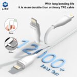 Lito - Data Cable (LD03L) - USB-A to Lightning, 2.4A, Fast Charging, 1m. - White - Image 6