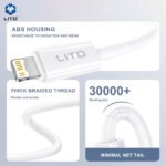 Lito - Data Cable (LD04CL) - Type-C to Lightning, 27W, Fast Charging, 2m. - White - Image 2