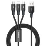 Baseus - Data Cable Rapid Series (CAJS000001) - 3in1, USB-A to M+A+L, 3.5A, 1.2m. - Black