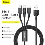 Baseus - Data Cable Rapid Series (CAJS000001) - 3in1, USB-A to M+A+L, 3.5A, 1.2m. - Black - Image 2